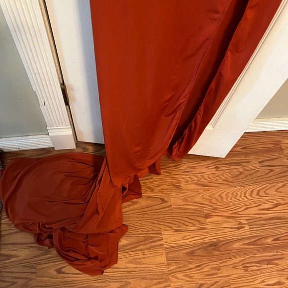 Rust Turtleneck with Slit Maternity Dress by Anyuta Couture - Picture 8 of 9